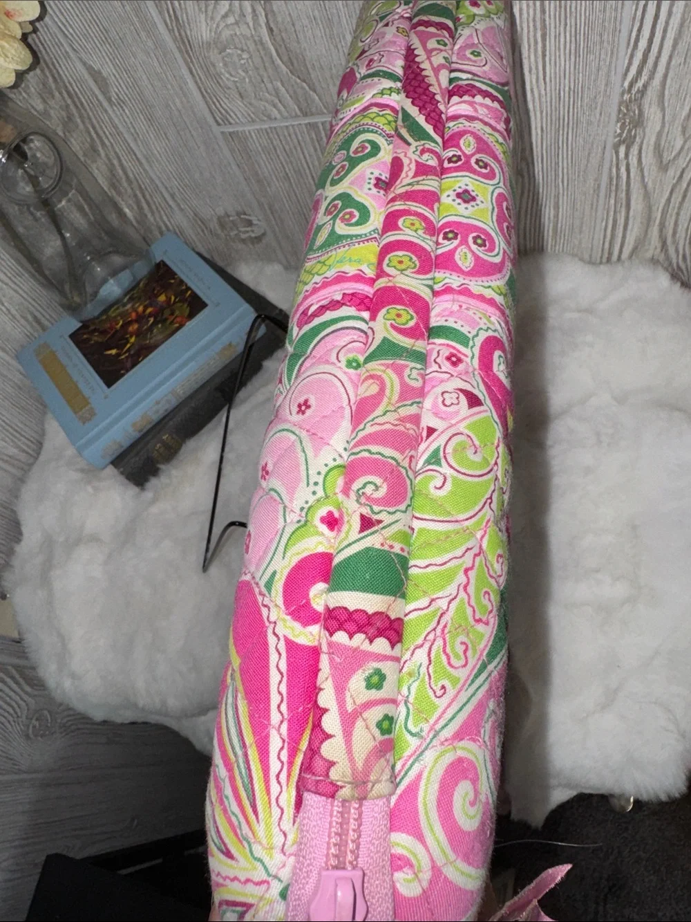 Vera Bradley Pink Floral Paisley Laptop Bag with Green Accents